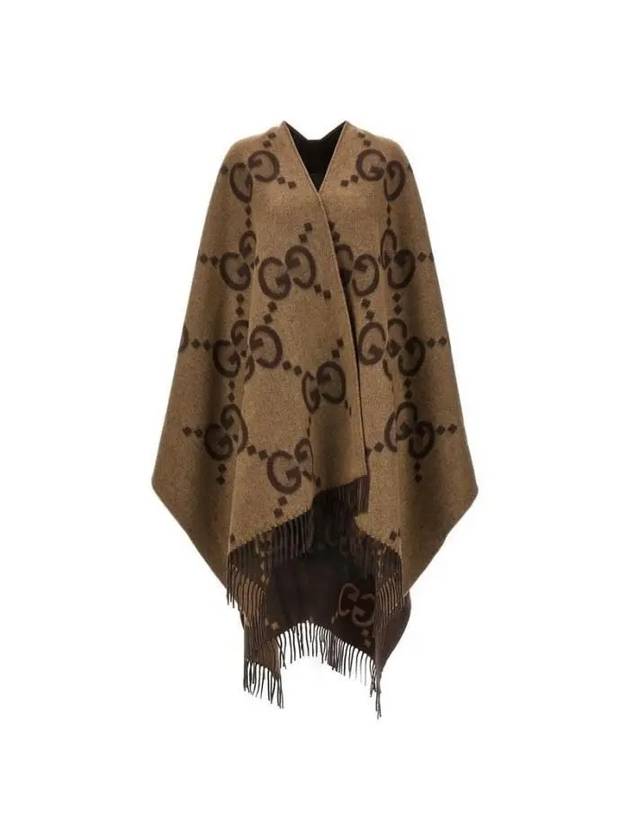 Reversible Jumbo GG Cashmere Cape Brown - GUCCI - BALAAN 2