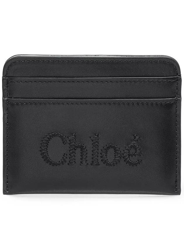 Sense Embroidered Logo Calfskin Card Wallet Black - CHLOE - BALAAN 2