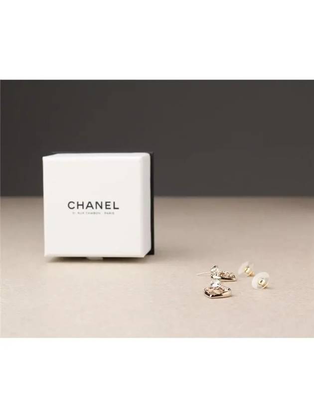 Crystal drop heart CC logo earrings light gold ABA102 - CHANEL - BALAAN 6