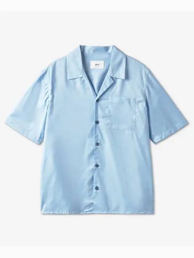 Camp Collar Pocket Cotton Short Sleeve Shirt Sky Blue - AMI - BALAAN 2