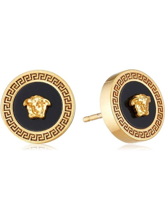 Enamel Medusa Stud Earrings Black Gold - VERSACE - BALAAN 1