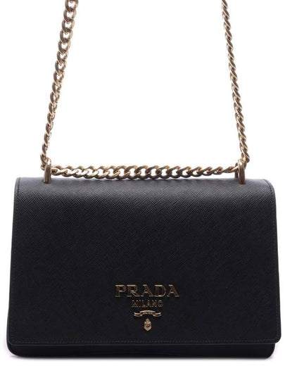 Saffiano Pocono Chain Shoulder Bag Black Gold - PRADA - BALAAN 2