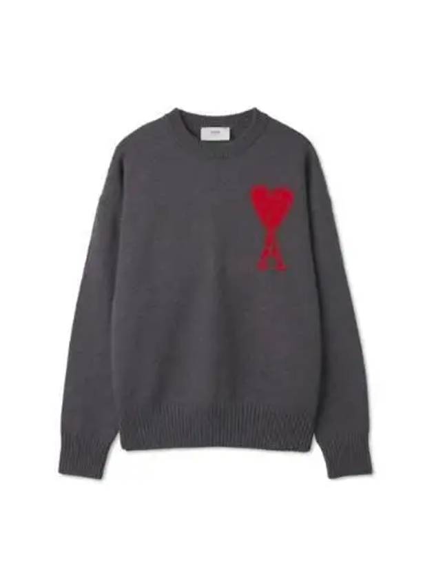 Big Heart Logo Wool Knit Top Grey - AMI - BALAAN 2