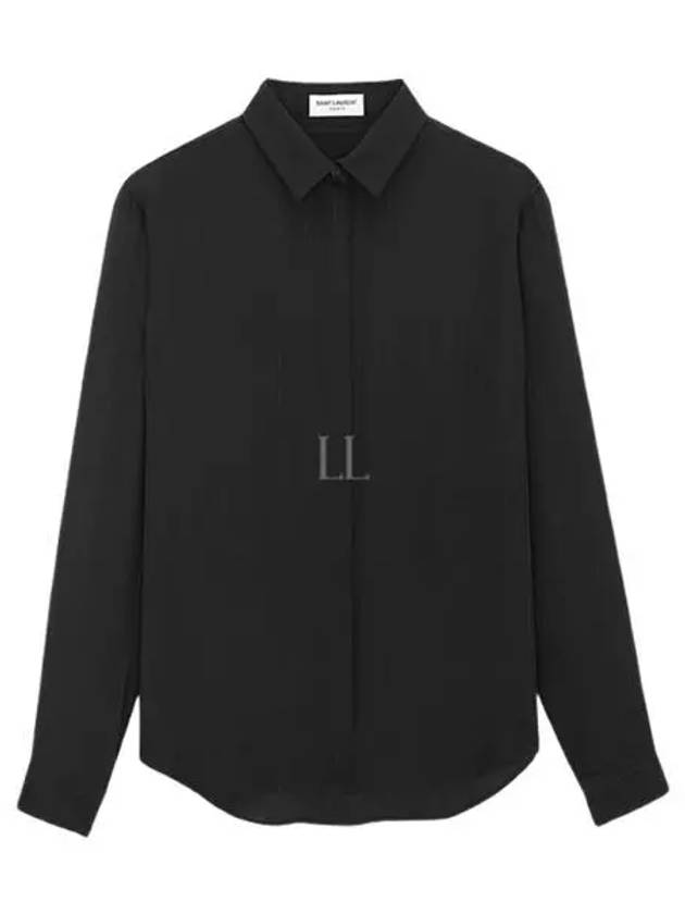 Striped Button Silk Shirt Black - SAINT LAURENT - BALAAN 2