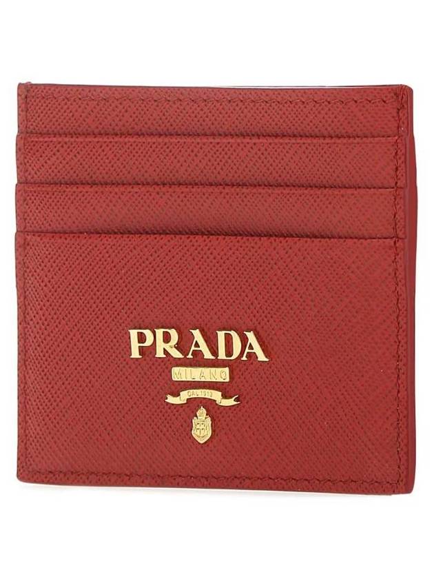 Metal Logo Saffiano Card Wallet Red - PRADA - BALAAN 3