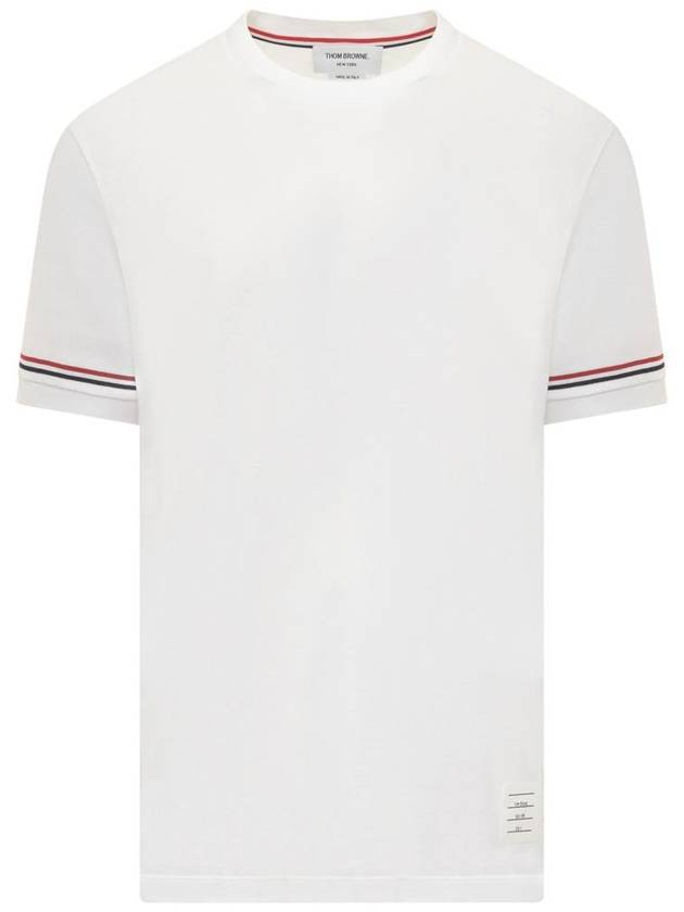 Striped Detail Crew Neck Cotton Short Sleeve T-Shirt White - THOM BROWNE - BALAAN 2