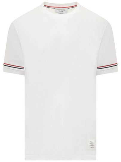 Striped Detail Crew Neck Cotton Short Sleeve T-Shirt White - THOM BROWNE - BALAAN 2