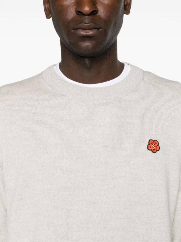 Boke Flower Crest Embroidered Wool Knit Top Light Grey - KENZO - BALAAN 4