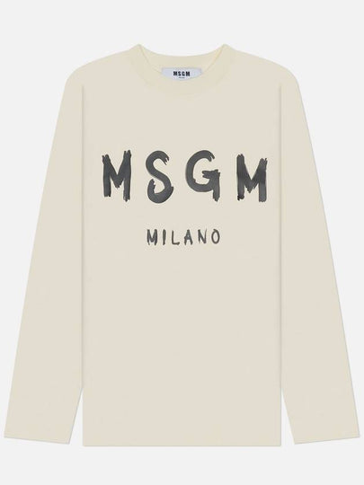 Milano Brushed Logo Cotton Long Sleeve T-Shirt Cream - MSGM - BALAAN 2