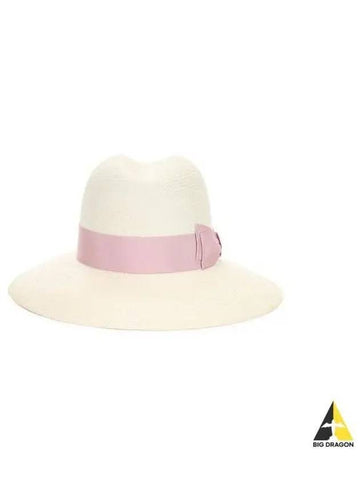 Borsalino Bolsalino Women s Bow Straw Ribbon Brim Hat White Pink 231979 - BORSALINO - BALAAN 1