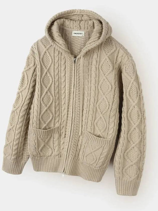 Two way cable hood zip up knit beige - INDUST - BALAAN 2