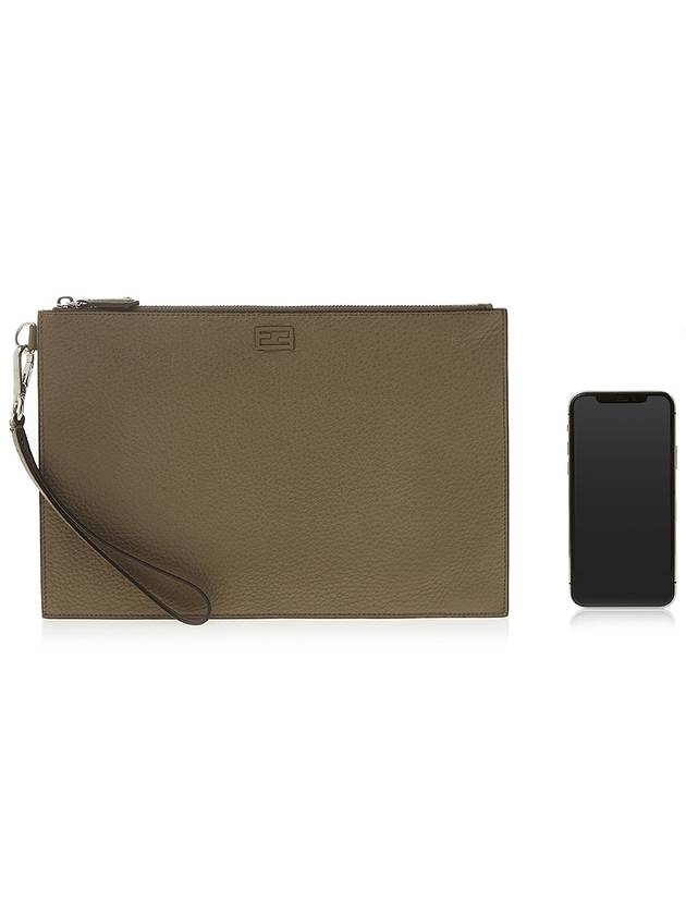 FF Logo Flat Leather Clutch Bag Beige - FENDI - BALAAN 7