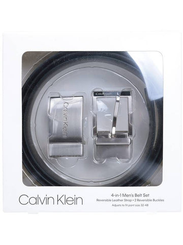Doublesided reversible embossed 2buckle leather belt - CALVIN KLEIN - BALAAN 1