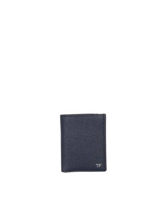 TF Logo Plain Leather Folding Card Wallet Midnight Blue - TOM FORD - BALAAN 1