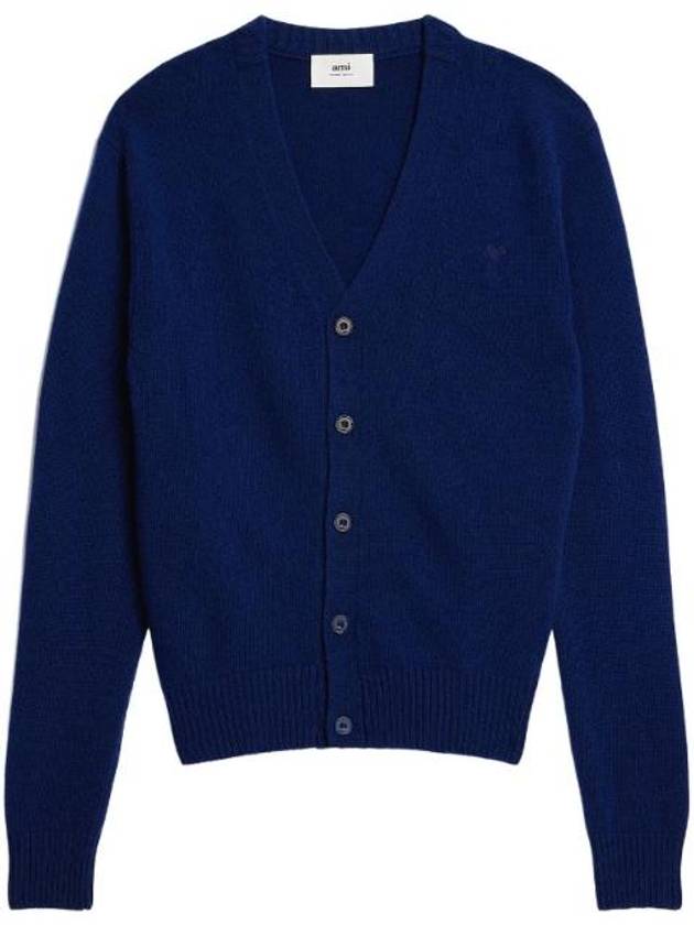 Intarsia Small Heart Logo Cardigan Navy - AMI - BALAAN 1