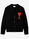 Heart Logo V Neck Wool Cardigan Black - AMI - BALAAN 3