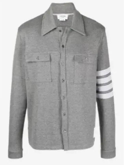 Double Face Cotton Knit 4 Bar Button Shirt Jacket Grey - THOM BROWNE - BALAAN 2