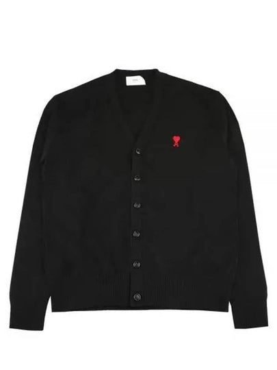 Heart Logo Merino Wool Cardigan Black - AMI - BALAAN 2