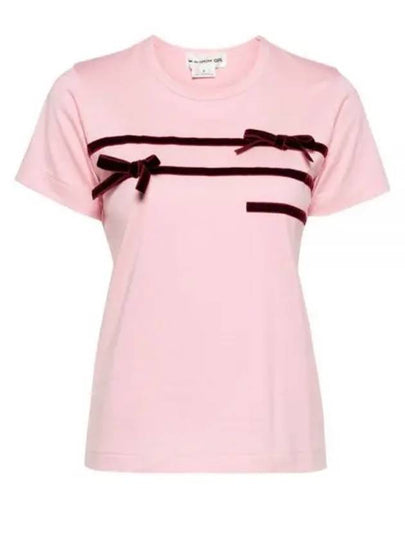 Velvet Ribbon Short Sleeve T-Shirt Pink - COMME DES GARCONS - BALAAN 2