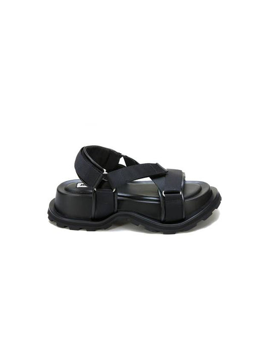 Platter Velcro Platform Sandals Black - JIL SANDER - BALAAN 1
