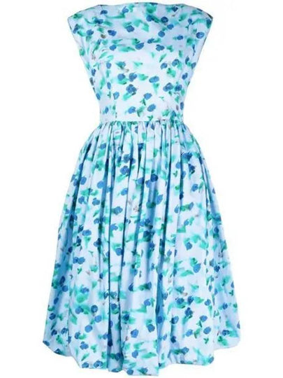 Floral Balloon Fit Midi Dress Light Blue - MARNI - BALAAN 2