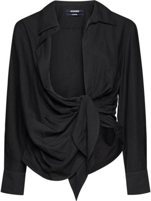 Le Chemise Bahia Tied Sash Shirt Black - JACQUEMUS - BALAAN 6