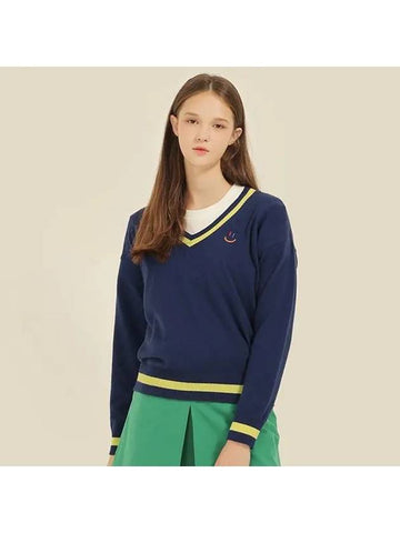 V Knit V-neck knit Navy - LALA SMILE - BALAAN 1