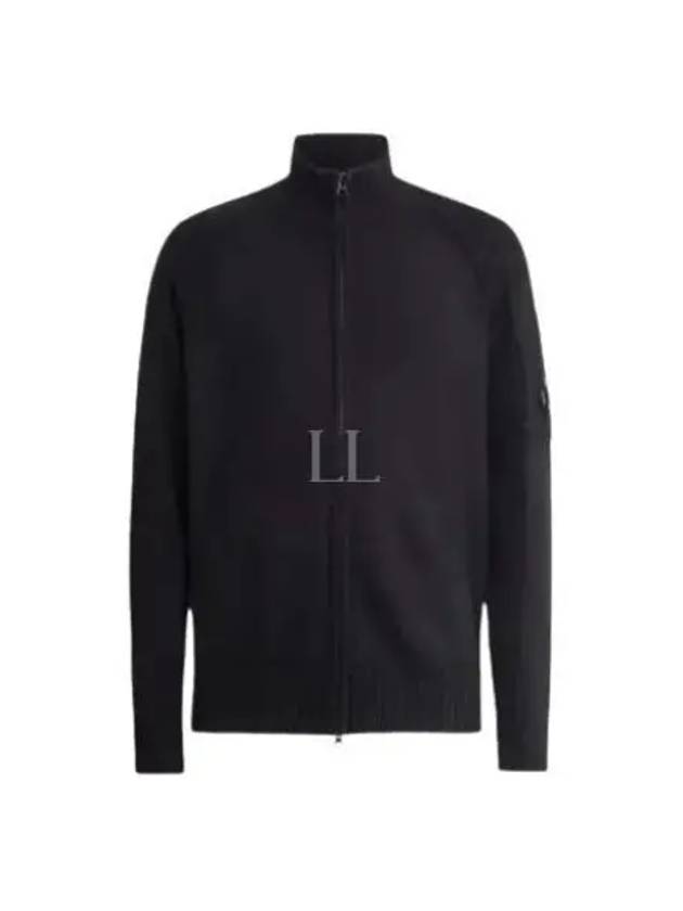 Lens Wappen Lambswool Zip-Up Cardigan Black - CP COMPANY - BALAAN 2