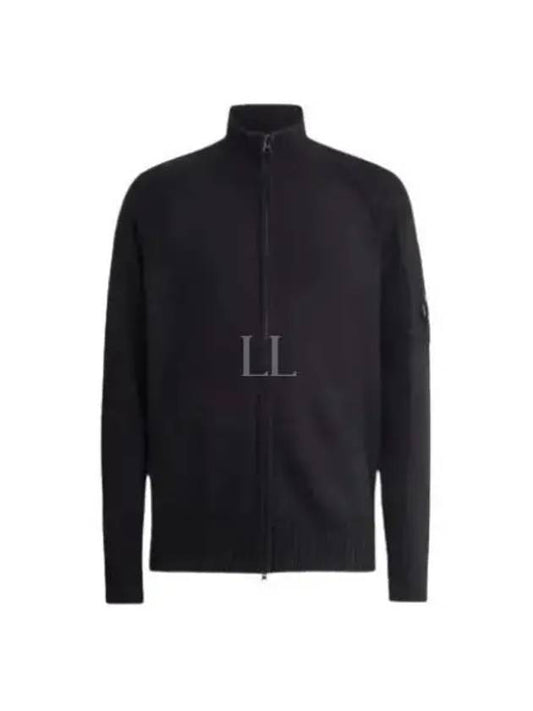 Lens Wappen Lambswool Zip-Up Cardigan Black - CP COMPANY - BALAAN 2