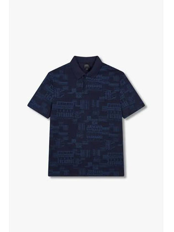 Men s Logo Pattern Stretch Polo Shirt Navy - ARMANI EXCHANGE - BALAAN 1