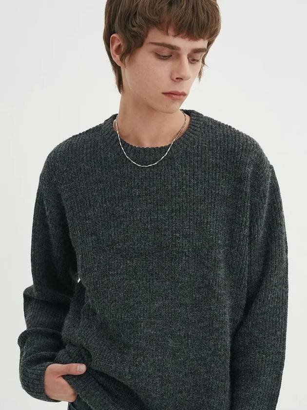 Crew neck rib knit sweater Charcoal - BLONDNINE - BALAAN 5