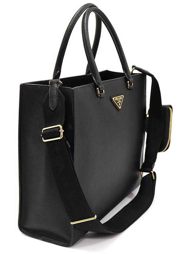 1BA335 Black Saffiano Lux Gold Plated Large Tote 2WAY - PRADA - BALAAN 3