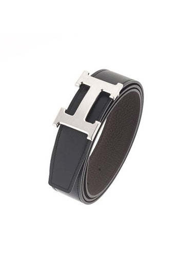 H Buckle 32MM Reversible Leather Belt Chocolate Black - HERMES - BALAAN 1