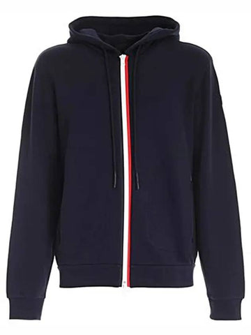 Men's Arm Logo Three Stripes Hooded Zip Up Navy - MONCLER - BALAAN 1