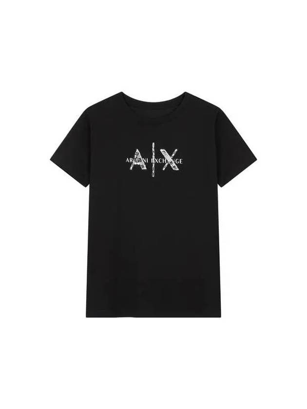 Women s Sequin Logo Crew Neck T Shirt Black 270625 - ARMANI EXCHANGE - BALAAN 1