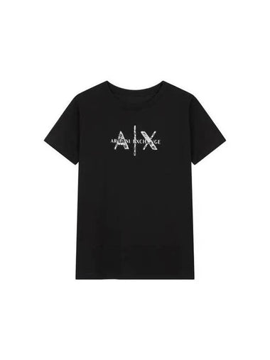 Women s Sequin Logo Crew Neck T Shirt Black 270625 - ARMANI EXCHANGE - BALAAN 1