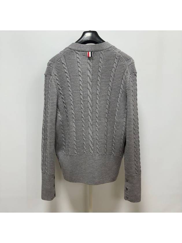 Cable Knitwear Virgin Wool Cardigan Grey - THOM BROWNE - BALAAN 3