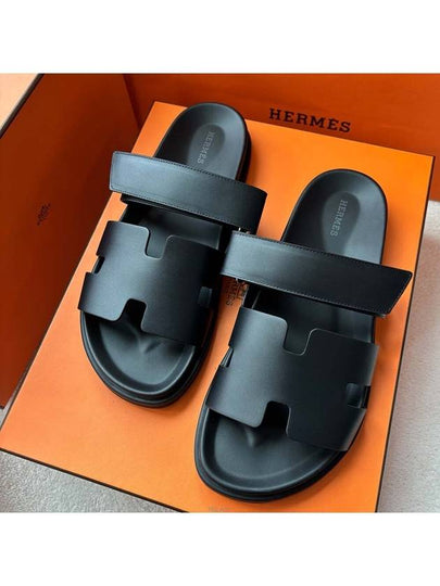 Hermes Chypre H Logo Calfskin Sandals Black - HERMES - BALAAN 2