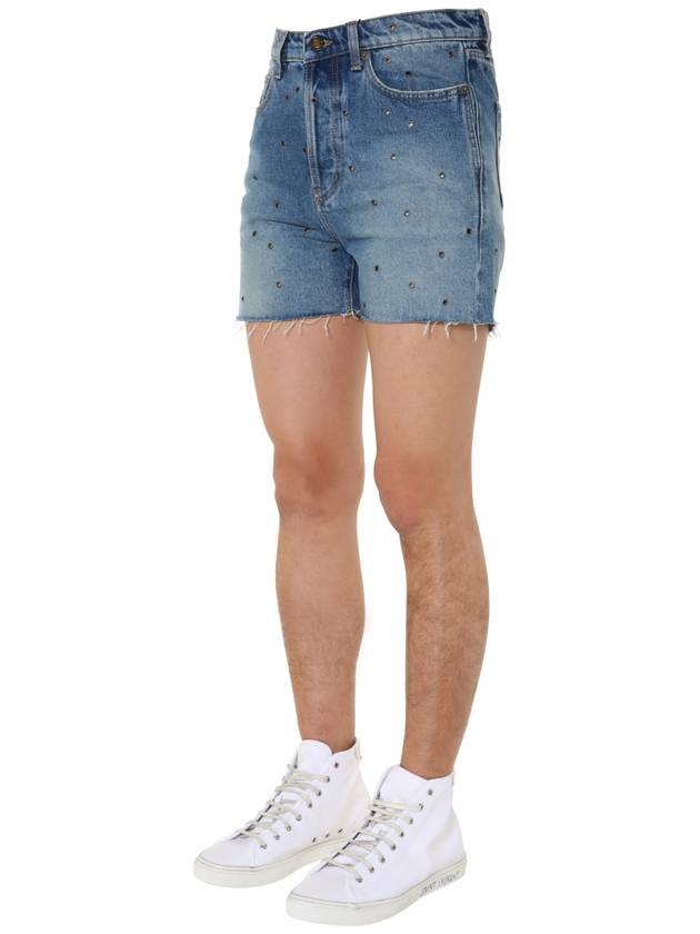 Eyelet Stud Cotton Denim Shorts Blue - SAINT LAURENT - BALAAN 6