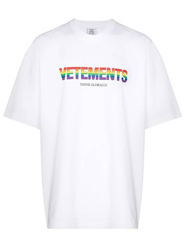 Rainbow Logo Print Short Sleeve T-Shirt White - VETEMENTS - BALAAN 3