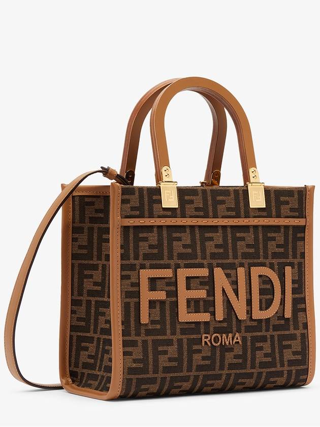 Sunshine FF Jacquard Fabric Small Tote Bag Brown - FENDI - BALAAN 4