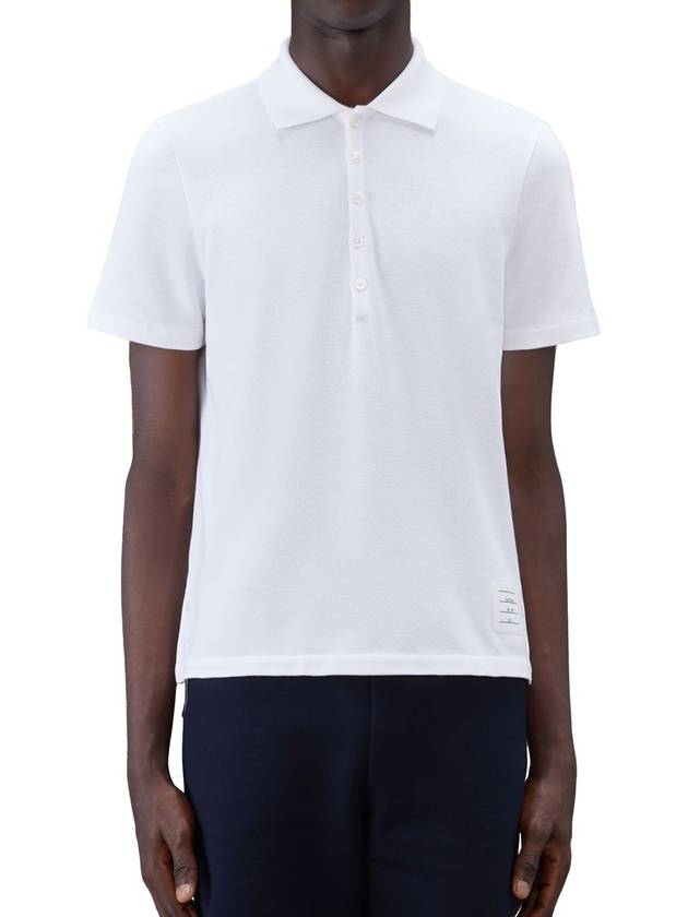 Men's Cotton Pique Center Bag Striped Short Sleeve Polo Shirt White - THOM BROWNE - BALAAN.