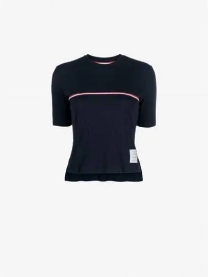 Women's High Twist Rip Stripe Short Sleeve T-Shirt Navy - THOM BROWNE - BALAAN 2