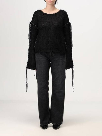 Lacing Drop Shoulder Knit Top Black - ACNE STUDIOS - BALAAN 2