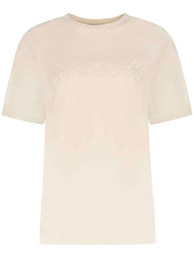 Embroidery Logo Cotton Short Sleeve T-Shirt Beige - JW ANDERSON - BALAAN 2