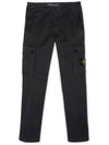 Garment Dyed Old Effect Stretch Broken Twill Cotton Cargo Pants Black - STONE ISLAND - BALAAN 2