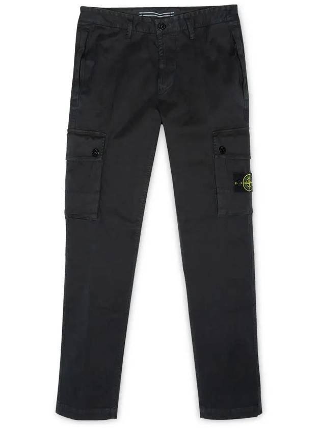 Garment Dyed Old Effect Stretch Broken Twill Cotton Cargo Pants Black - STONE ISLAND - BALAAN 4