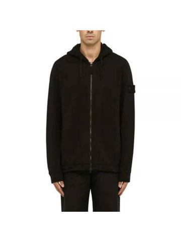 Ghost Piece Cotton Wool Fleece Zip Up Hoodie Black - STONE ISLAND - BALAAN 1