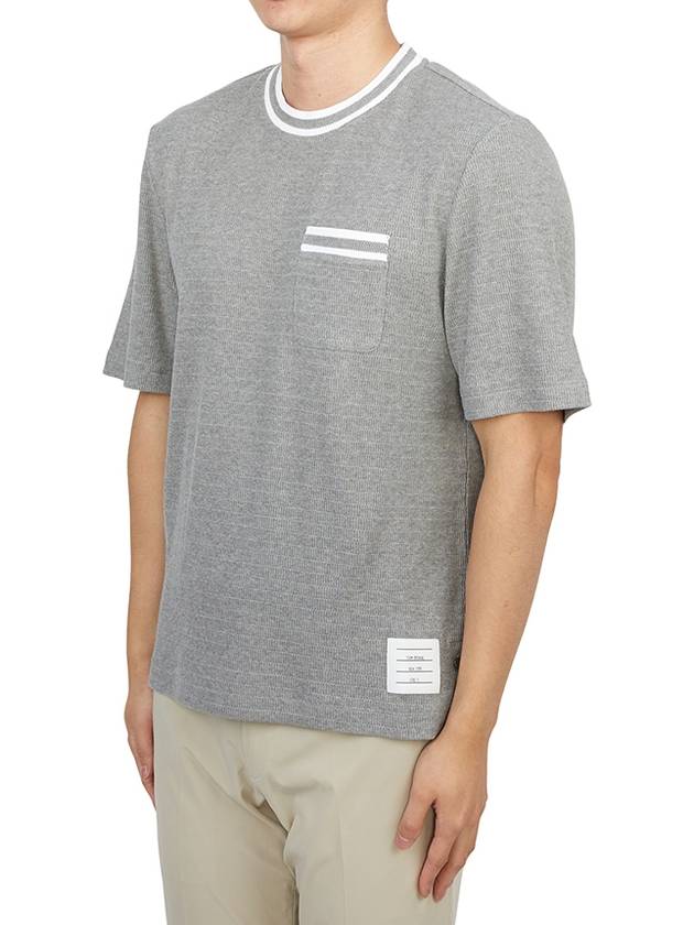 Pointelle Cotton Short Sleeve T-Shirt Light Grey - THOM BROWNE - BALAAN 3