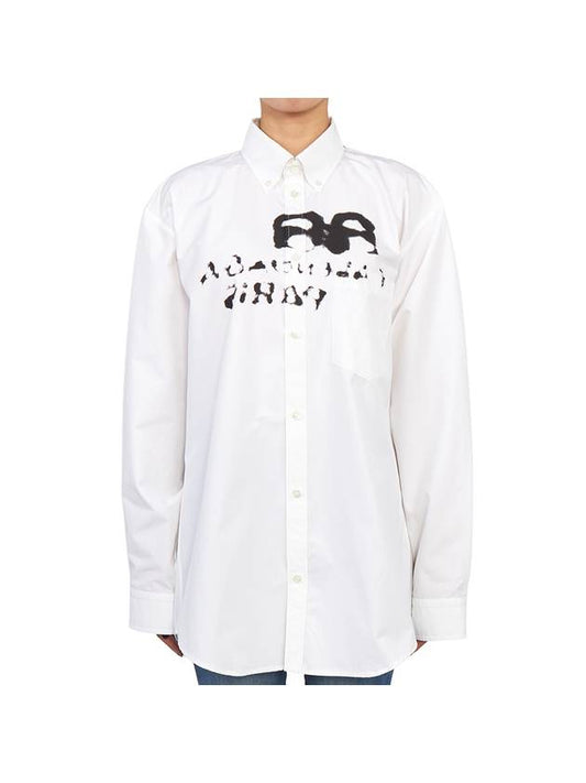 Women's Hand Drawn BB Icon Long Sleeve Large Fit Shirt White - BALENCIAGA - BALAAN 1